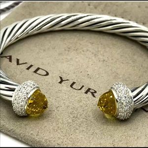 David Yurman Sterling Silver 7mm Candy Lemon Citrine & Diamond Cuff Bracelet